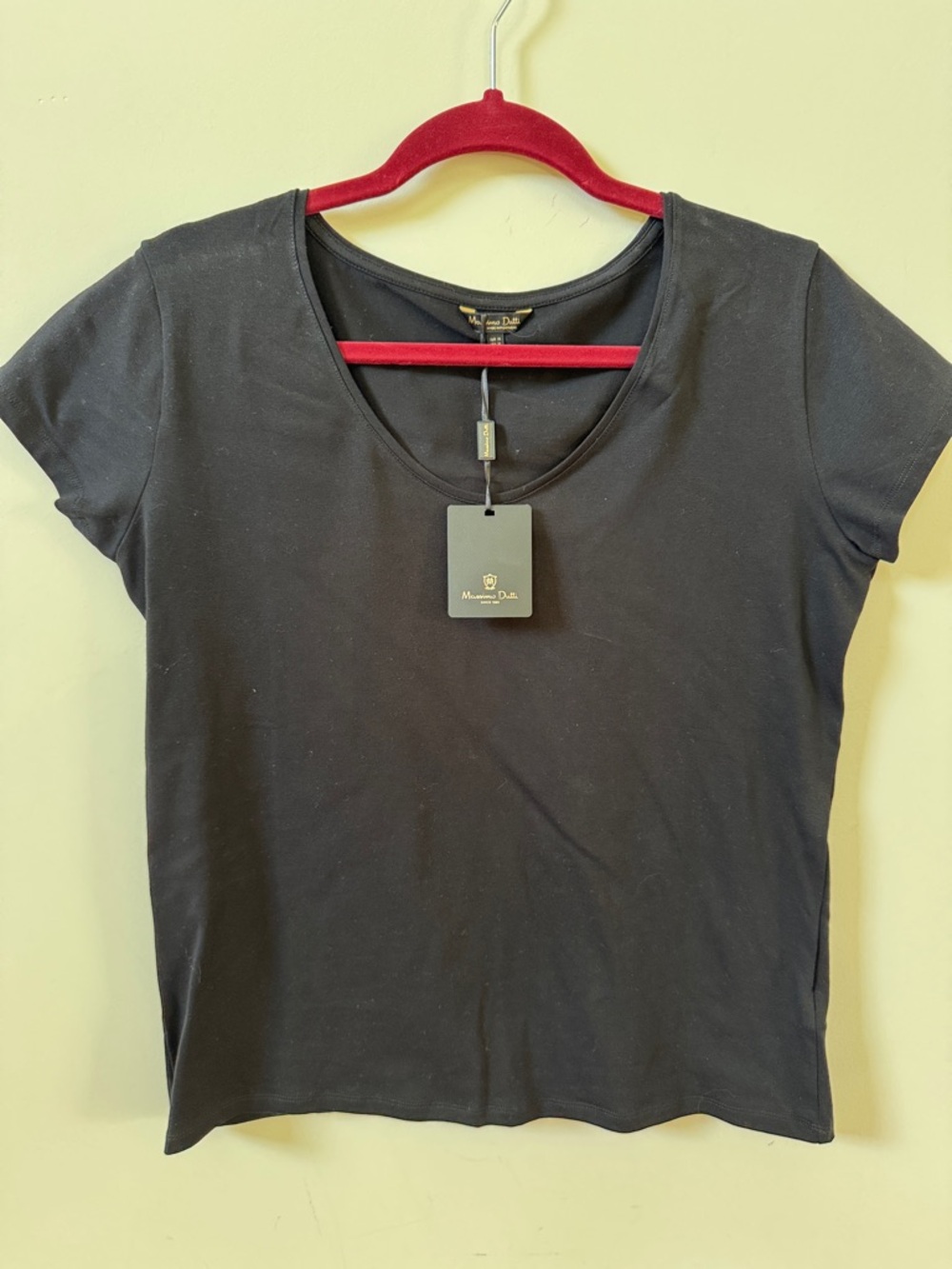 Massimo Dutti Black Scoop Neck Short Sleeve Top